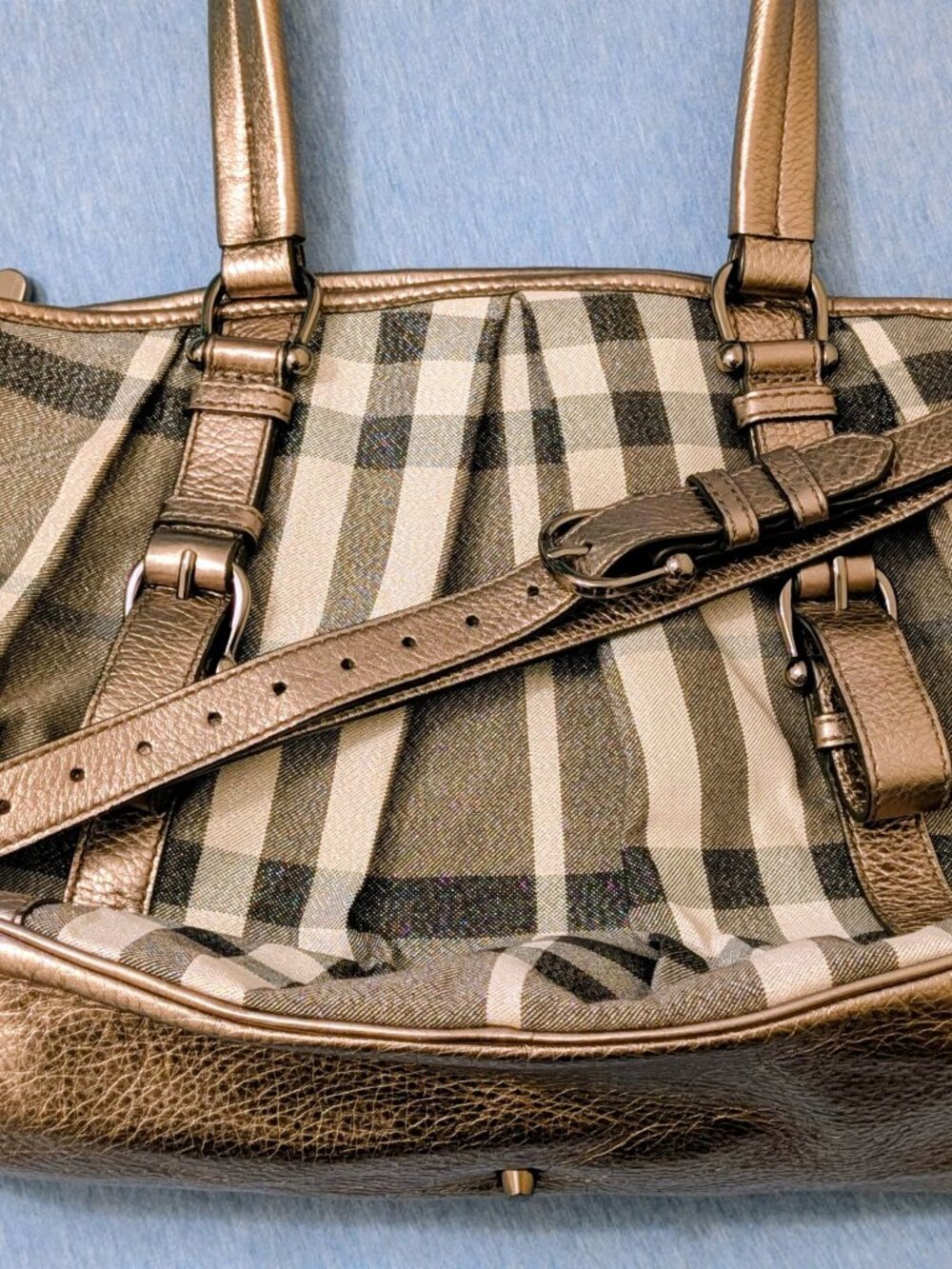 Burberry Authentic Limited Edition Shimmer Metallic Check Tote